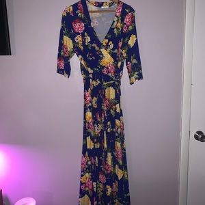 Floral mock wrap maxi dress